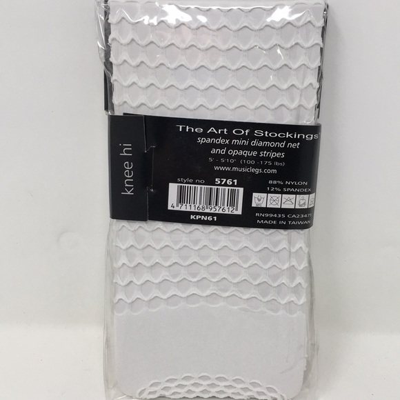 NWT MUSIC LEGS WHITE STRIPE THIGH HI FISH NETS - Picture 2 of 2
